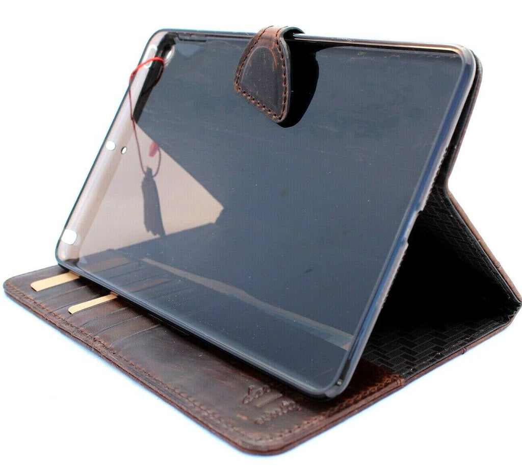 Genuine leather DAVISCASE iPad Mini 5 (2019) case with card slots, handmade craftsmanship, rubber accents, for Apple tablet.