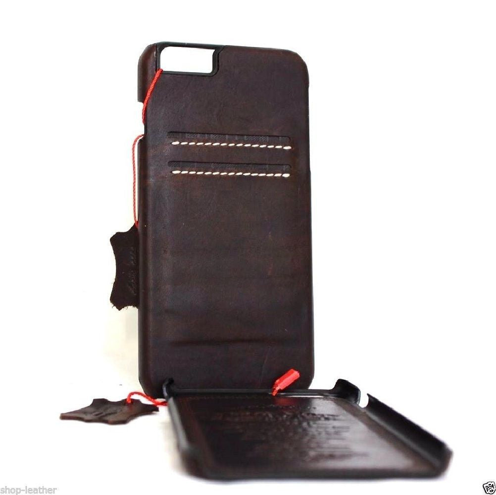 Vintage genuine leather iPhone 6/6s case with slim, luxury, classic design, handmade phone cover showing smooth leather texture.