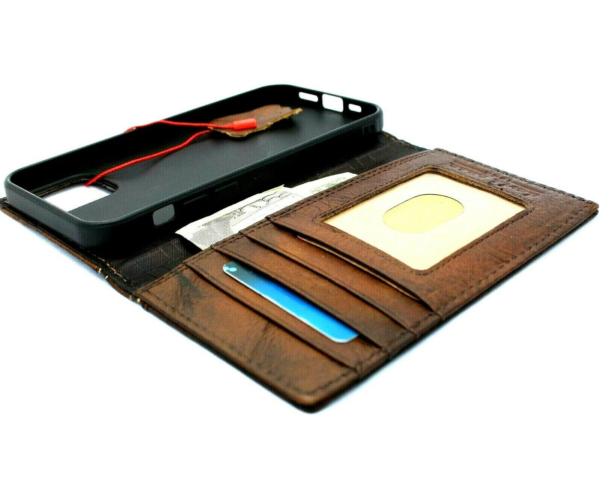 DavisCase genuine leather iPhone 12 Pro case with vintage book Bible design, wallet style with ID window and card slots.
