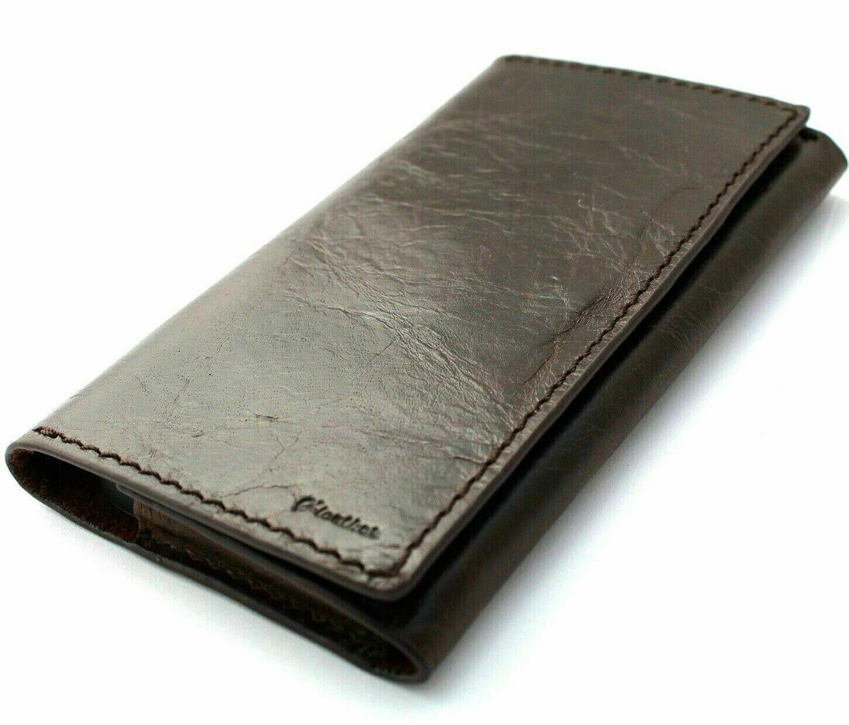 Daviscase genuine leather wallet case for iPhone 12, 11, 13, 14 Pro with ID window, credit card slots, vintage style, removable cover