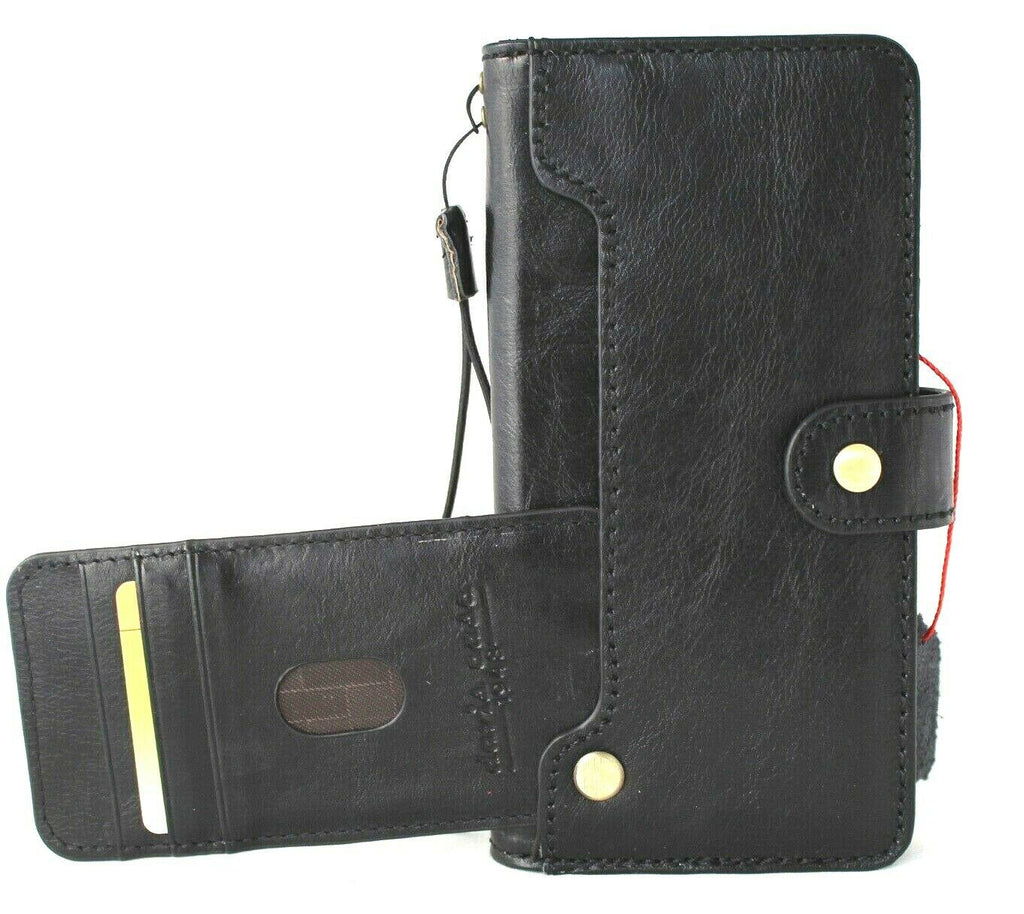 Genuine black top grain leather Samsung Galaxy S21 Ultra 5G wallet case with card slots, handmade rubber holder by DAVISCASE