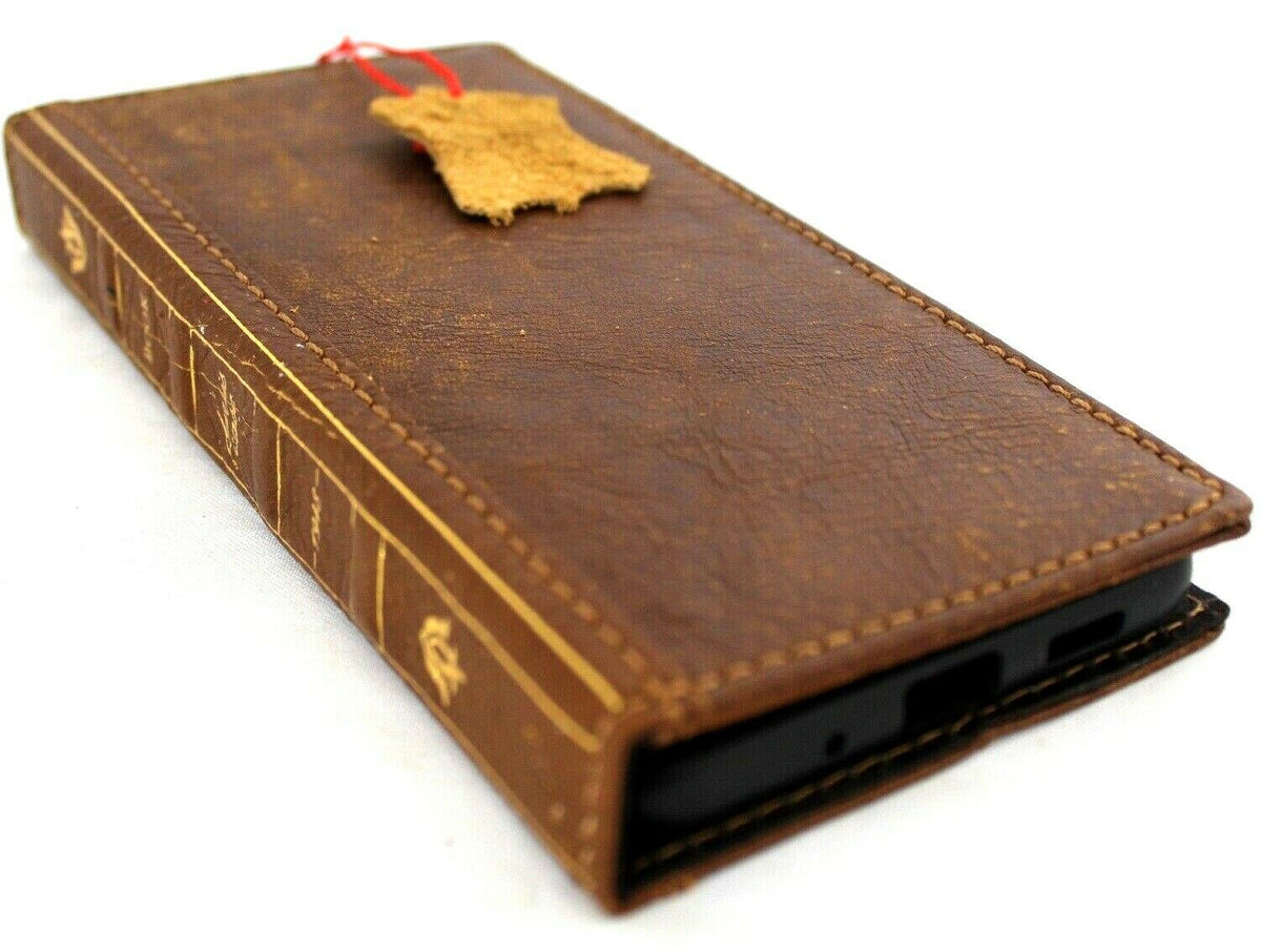Genuine leather Bible Tan wallet case for Samsung Galaxy S20 Plus by DAVISCASE with card slots and wireless charging holder.