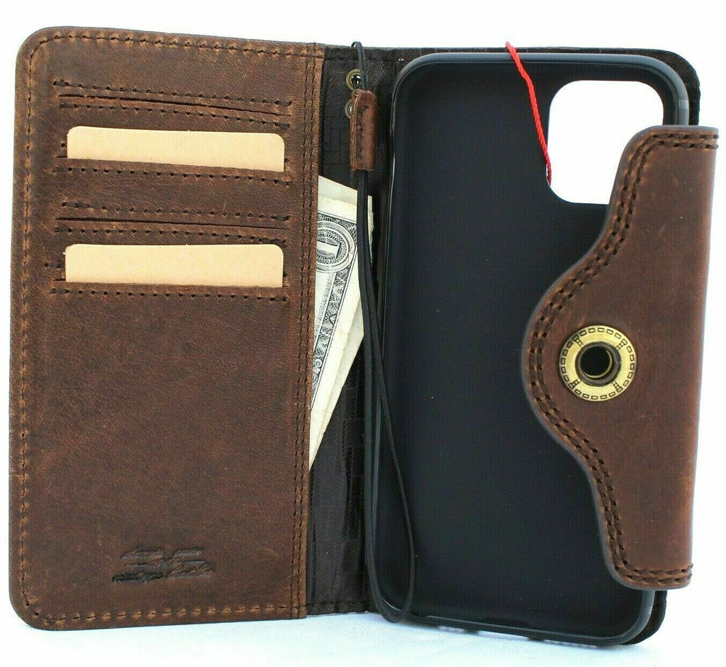 Handmade genuine leather wallet case for iPhone 13-17 Pro Max, vintage style, full grain leather, by DAVISCASE.