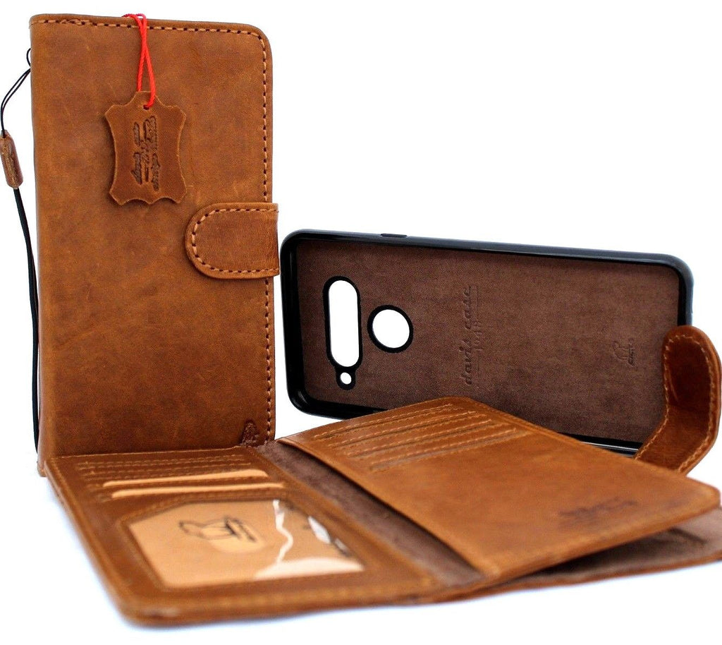 Genuine leather phone case for LG V40 ThinQ with wallet design, detachable card slots, slim fit, magnetic holder, handmade GALAXY style
