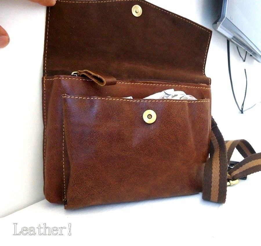Genuine real leather shoulder wallet bag for men and women by DAVISCASE, with a pocket waist camera pouch and stylish design.