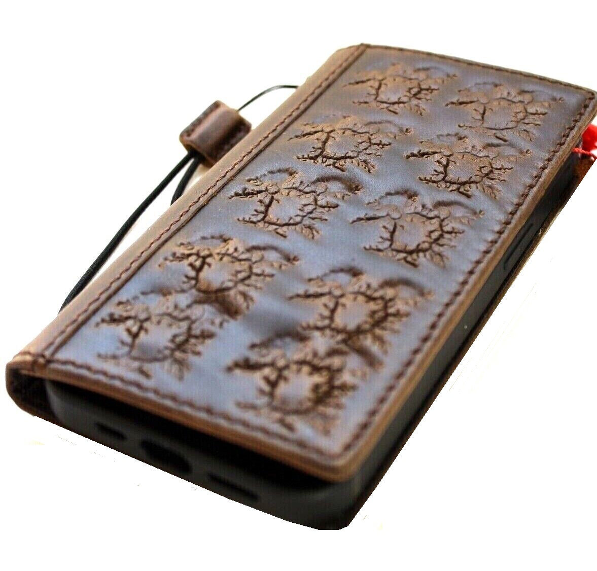 Handcrafted DAVISCASE genuine leather phone case with vintage style, card slots, and wallet features for iPhone 14, 13, 12, 11, and more