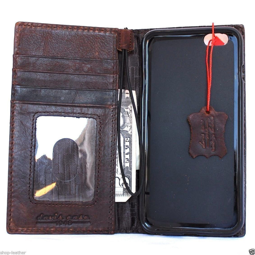 Handmade genuine Italy leather iPhone 6 flip cover with wallet card slots, luxury phone case by vendor-unknown.