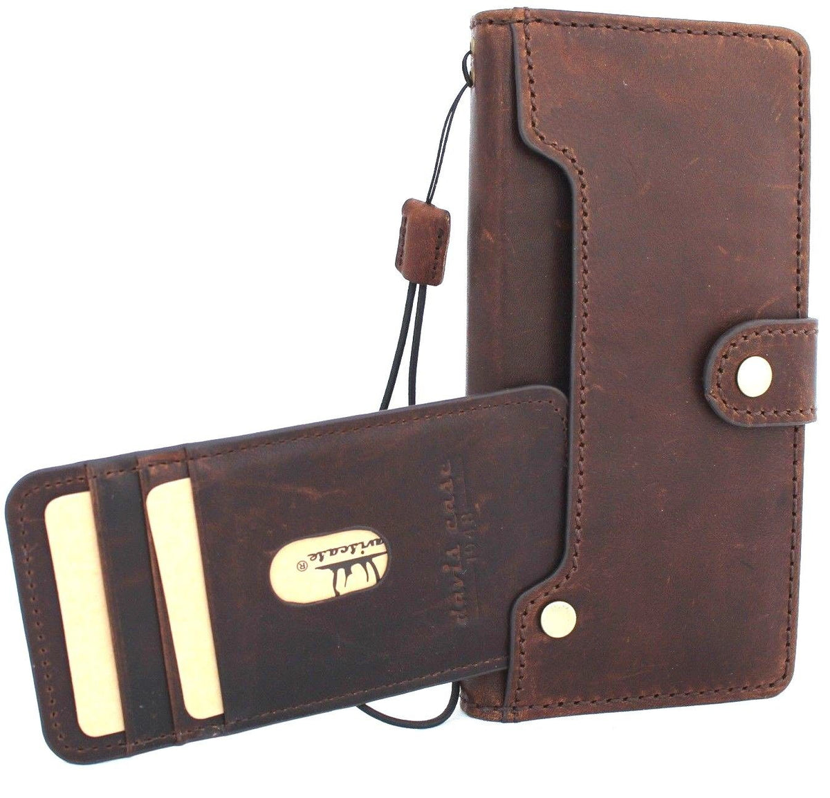 Vintage leather Samsung Galaxy Note 9 wallet case by DAVISCASE with card slots, handmade design, rubber cover, and wireless charging capability.
