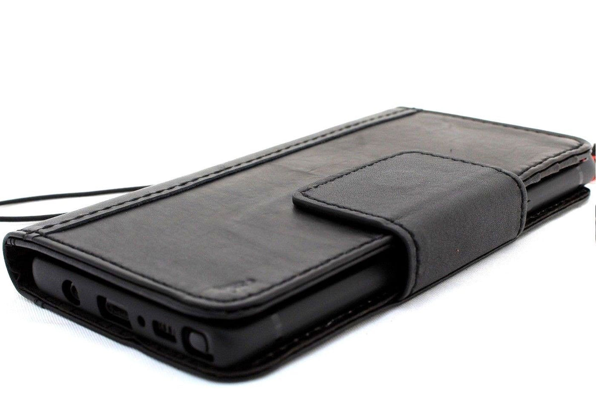 Vintage black leather Samsung Galaxy Note 9 book wallet case with card slots, magnetic closure, slim rubber holder, handmade by DavisCase