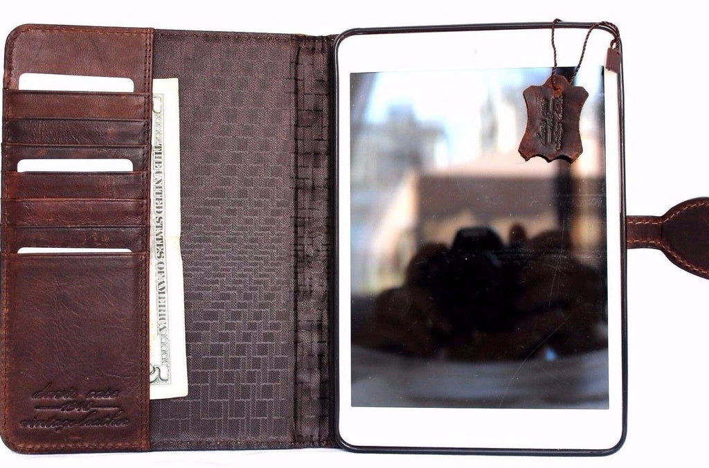Leather iPad 9.7 case by DAVISCASE with card slots, magnetic closure, in brown, designed for models A1673 to A1954.
