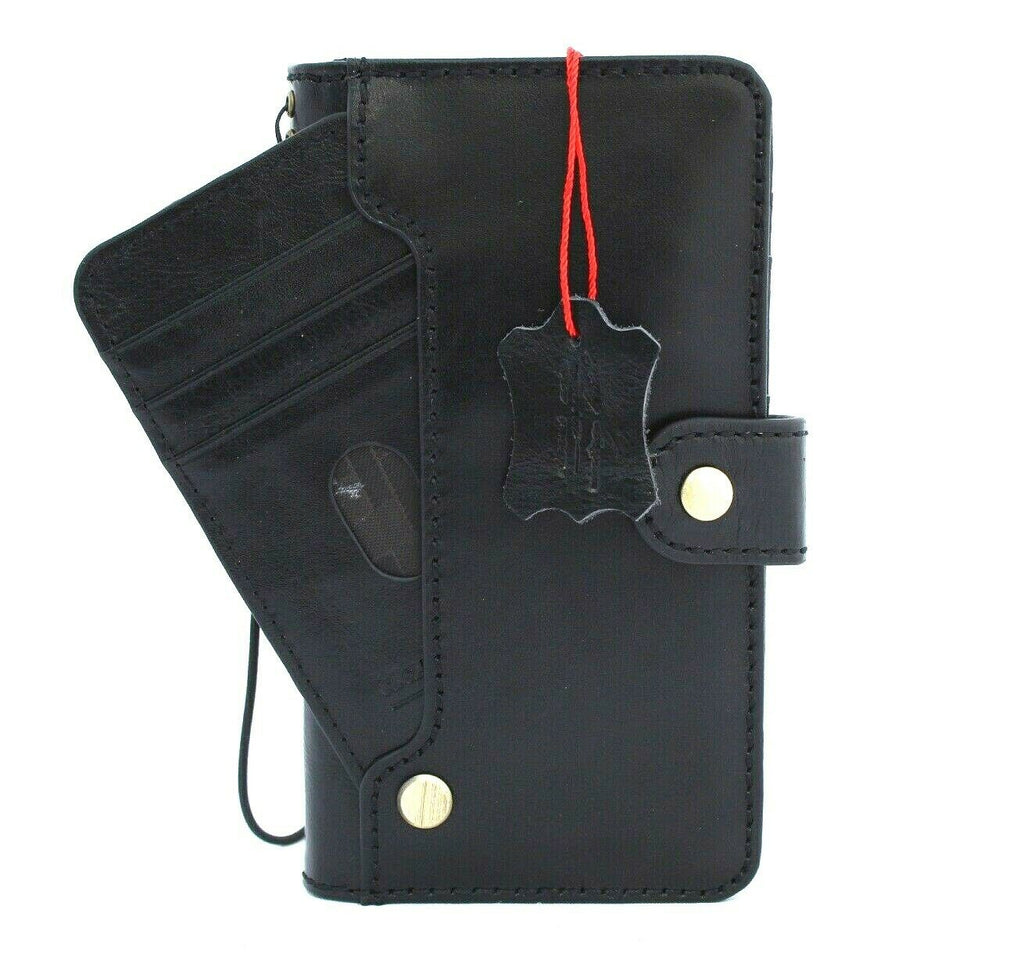 Black genuine Italian leather Samsung Galaxy S21 book wallet case by DAVISCASE with handmade design and rubber holder for wireless charging