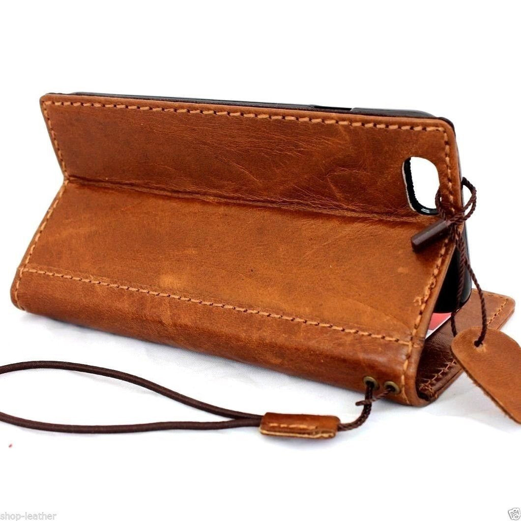 Genuine Italian leather iPhone 6 Plus case with flip cover, wallet band, credit card slots, slim design, handcrafted by Davis Case.