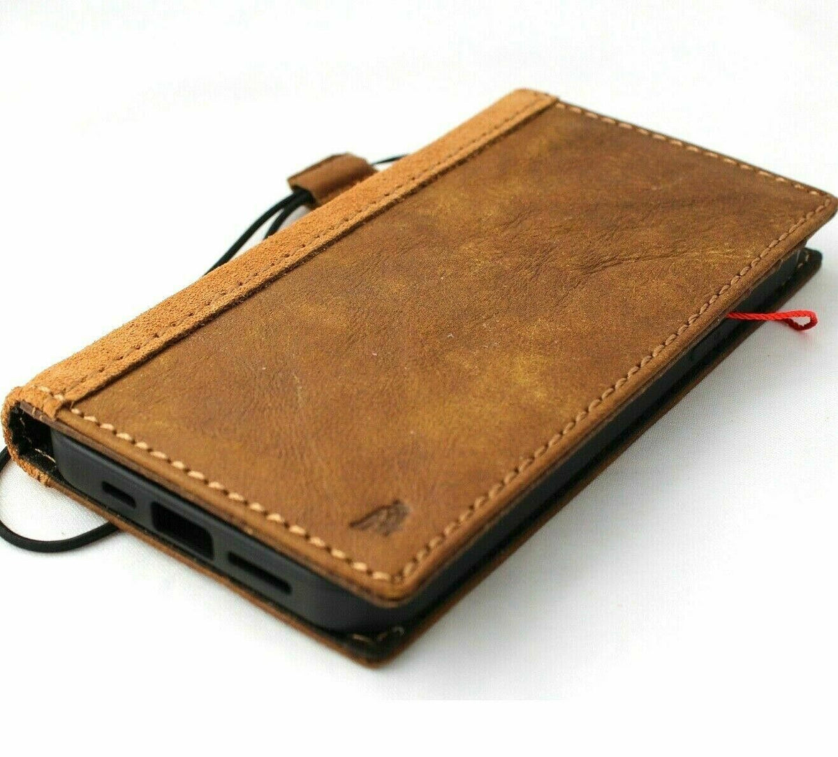 Handmade DavisCase genuine soft leather iPhone 12 Pro book wallet case with suede finish, ID window, card slots, slim full grain cover