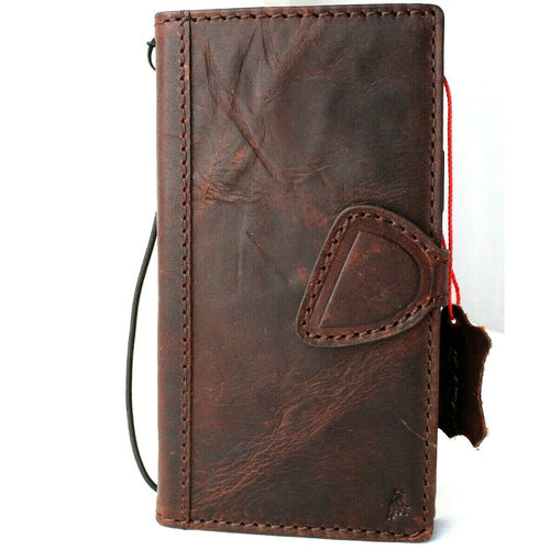 DavisCase genuine dark leather iPhone 12 wallet case with credit card slots, ID window, magnetic closure, and vintage full grain leather.