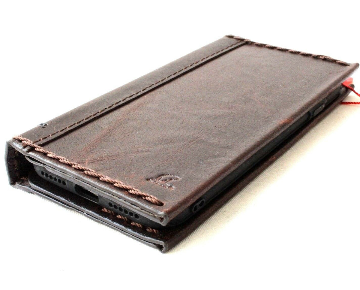 DavisCase genuine dark leather handmade iPhone 8 slim wallet case with card slots, vintage business style, soft wireless charging compatible