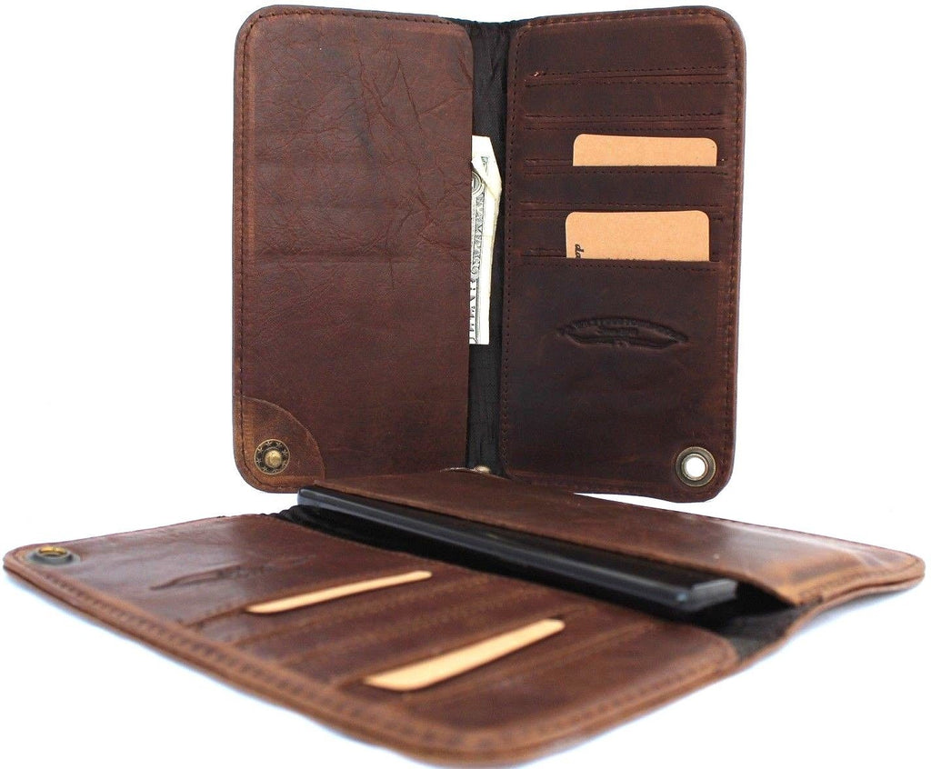 Genuine Italian leather LG V40 V30 G7 book wallet case in brown by DAVISCASE, featuring a slim, luxurious design and card slots.