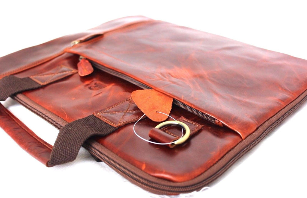 Men's brown genuine leather shoulder bag with a crossbody design, featuring a messenger style with a business laptop compartment by DAVISCASE.