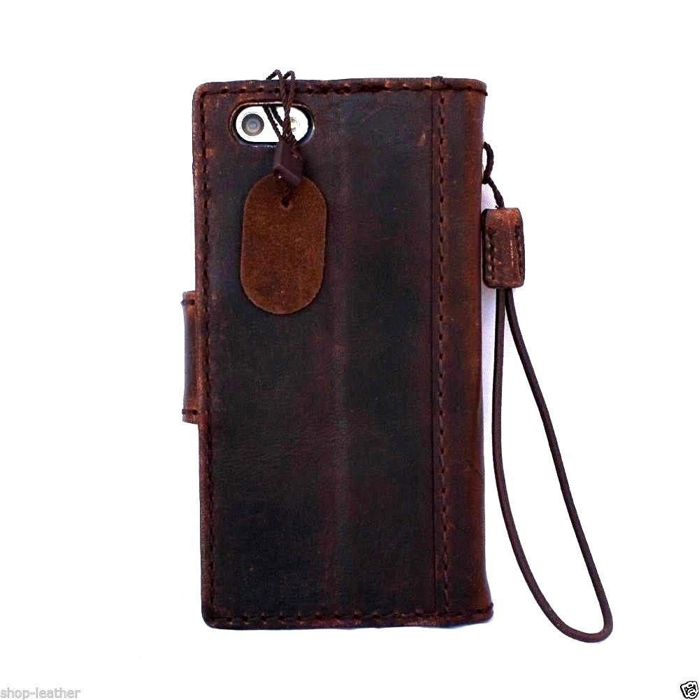 Vintage brown genuine leather iPhone 4/4s hard case with book wallet design, handcrafted for a luxurious look and protection.