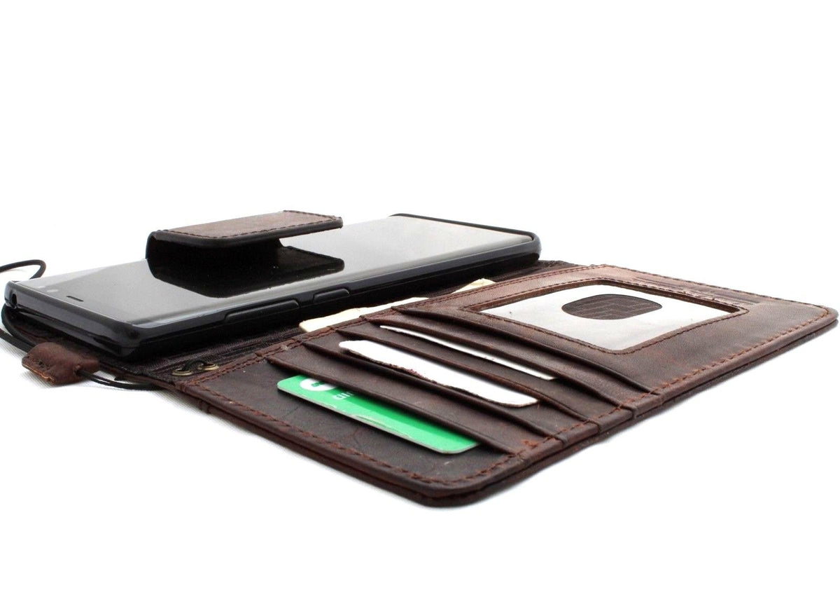 Handmade genuine leather LG G7 phone case with wallet card holder, slim soft cover with magnetic closure, vintage style.