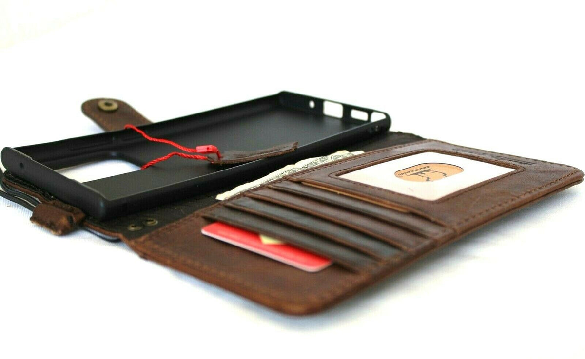Genuine leather wallet case for Samsung Galaxy Note 20 Ultra by DavisCase, with built-in rubber holder and wireless charging compatibility.