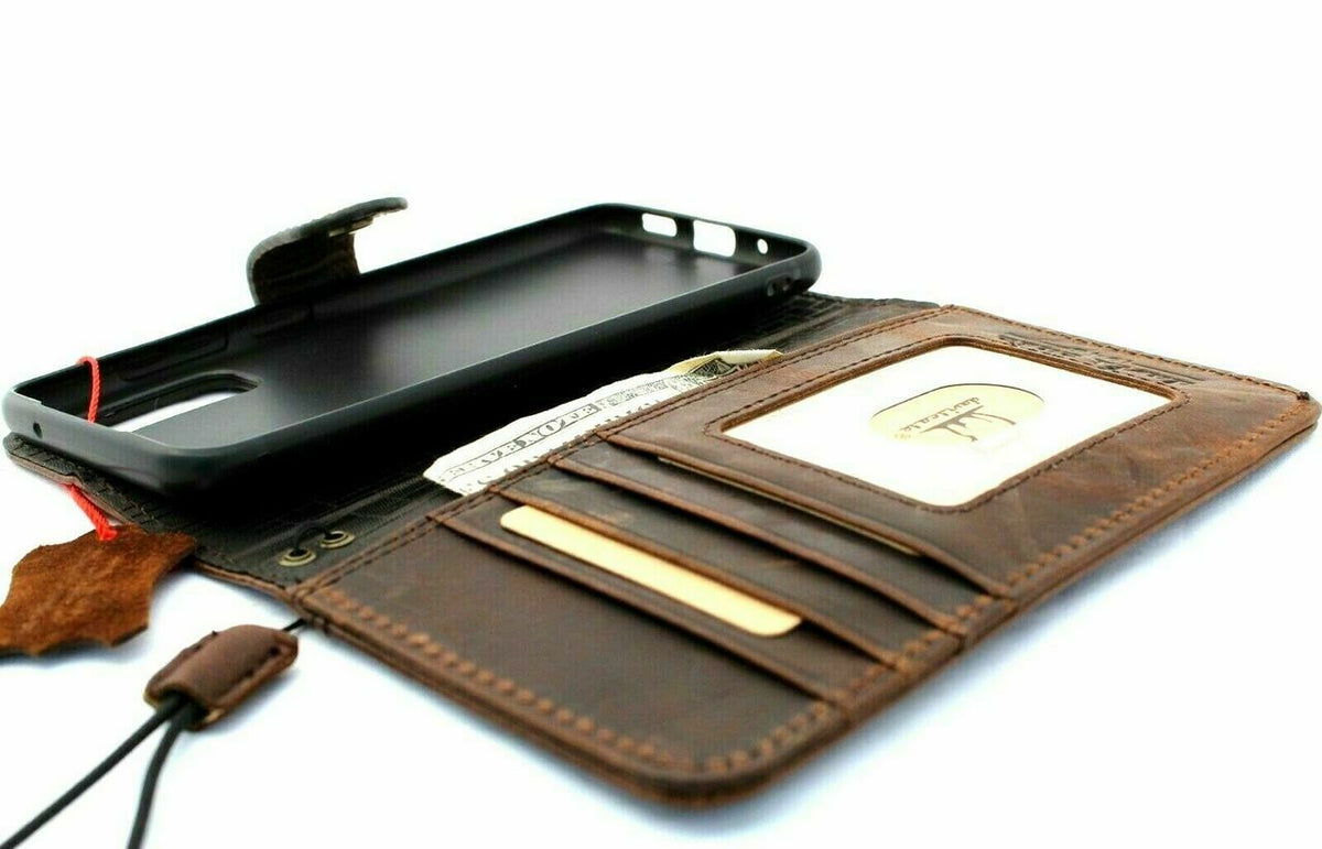 DavisCase genuine full leather wallet case for Samsung Galaxy A71 4G with card slots, ID window, and wireless charging compatible design.