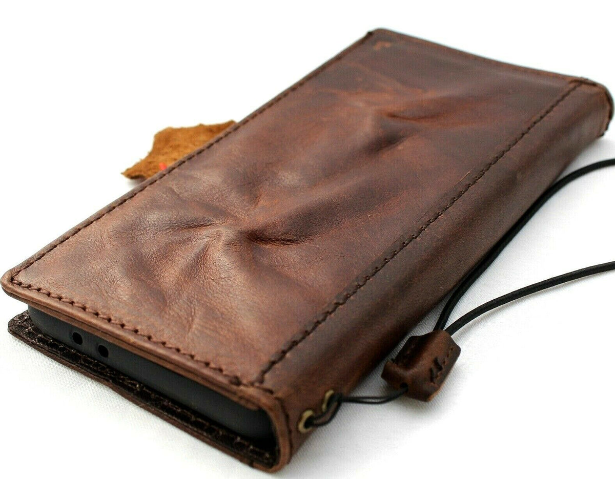 Dark vintage leather wallet case for Samsung Galaxy S22 Plus 5G by DAVISCASE, with ID window, card slots, and wireless charging compatibility.