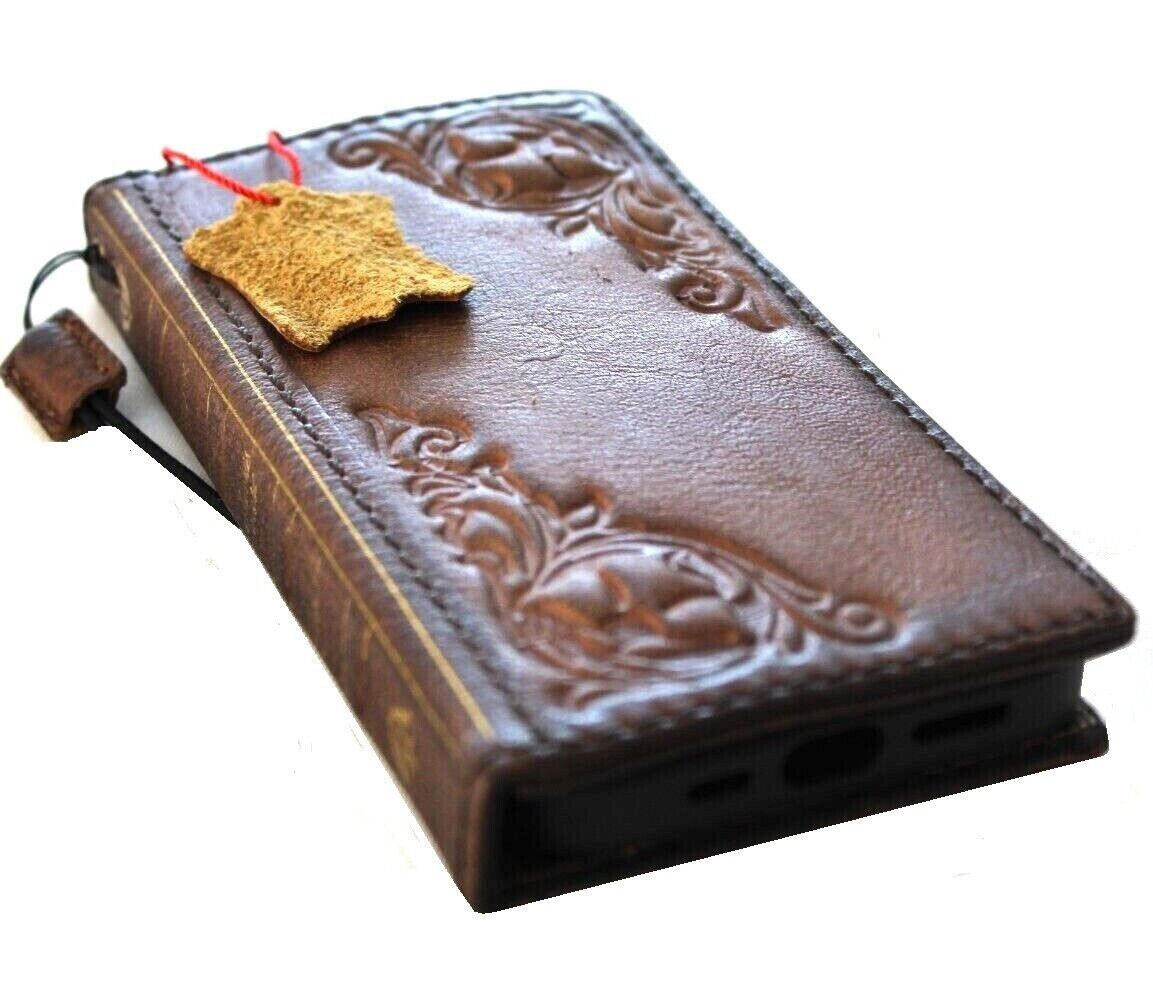 Genuine leather Google Pixel case by DAVISCASE, fold book wallet with retro Bible art design, includes stand feature for Pixel models.