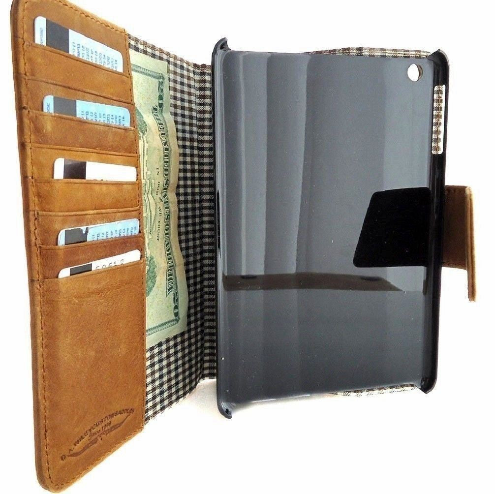 Genuine leather iPad mini 2/3 case with slim retro design, stand function, and magnetic closure for Apple iPad mini models.