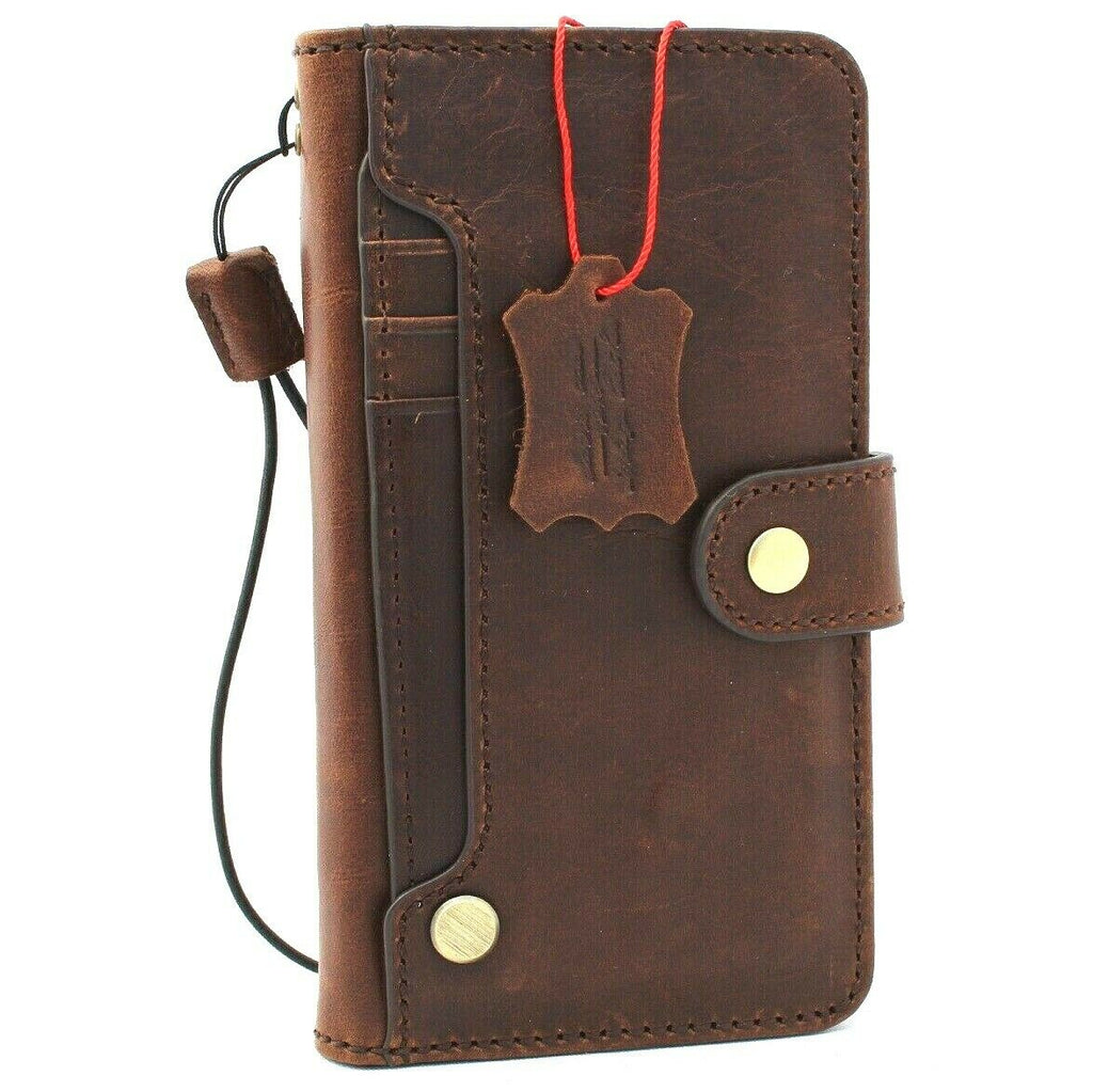Handmade dark brown Italian leather Samsung Galaxy S20 case with wallet design and rubber holder, featuring wireless charging compatibility.