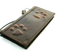 Genuine Leather For Apple iPhone 17 16 11 12 13 14 15 Pro Max Air 8 plus SE XS Case Wallet Book Vintage Credit Cover Wireless Dog Paw Dark Mini