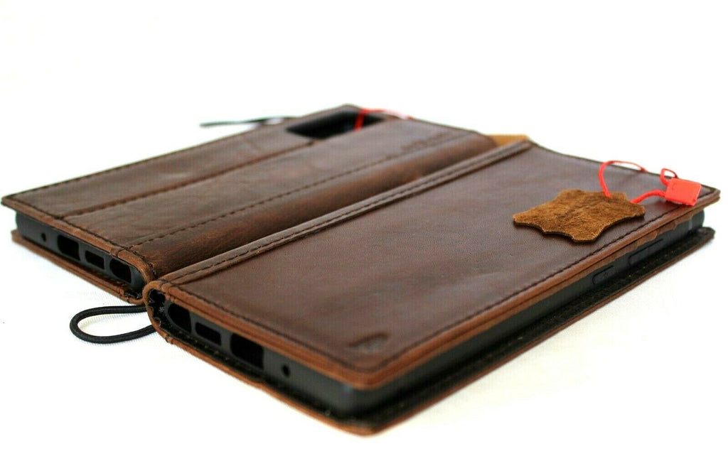 Genuine leather book wallet case for OnePlus Nord N20 5G by DAVISCASE, featuring card slots, wireless charging holder, and rubber ID slot.