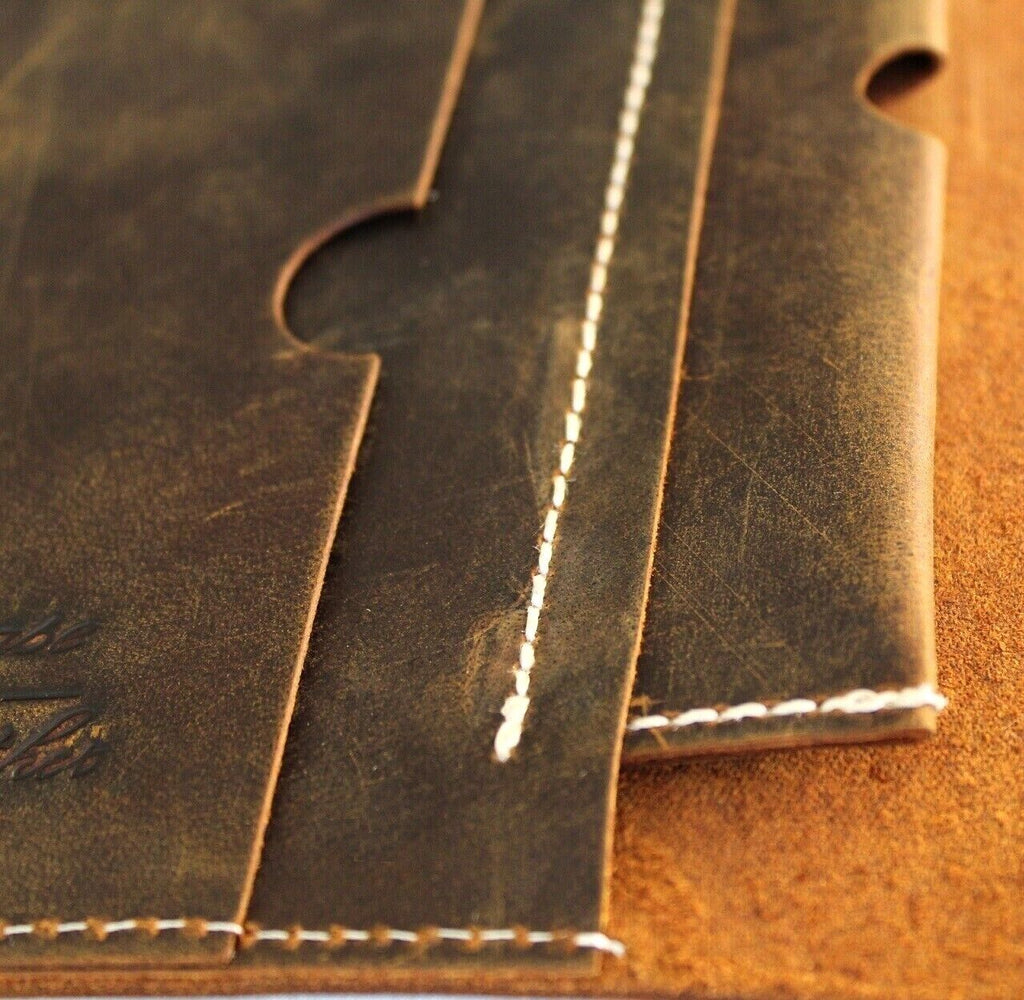 DavisCase genuine leather iPad Mini 4-6 case with card slots, vintage lion and dog paw design, handmade luxury cover with pen holder.