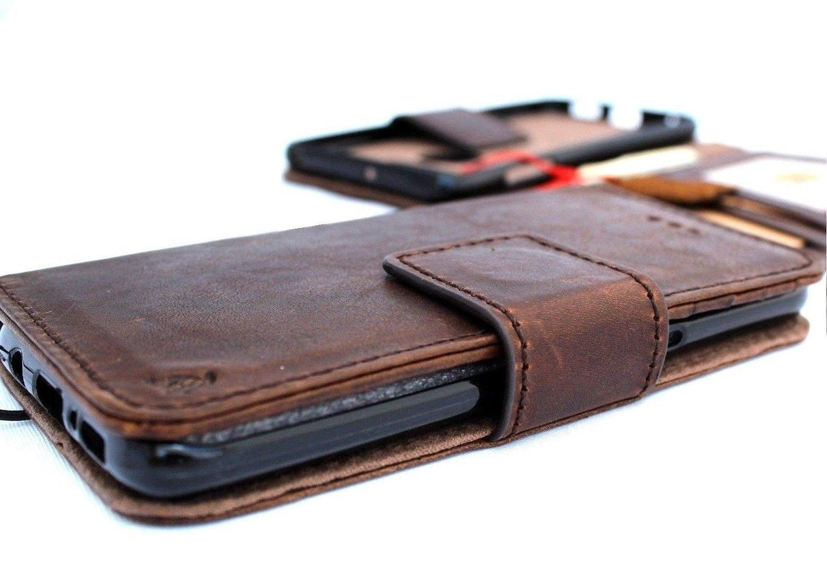 Genuine leather iPhone 8 Plus wallet case by DAVISCASE with card slots, slim vintage design, removable soft holder, and book-style cover.