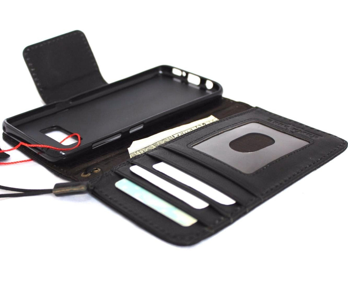 Handmade genuine Italian leather Galaxy S8 wallet case with magnetic closure, featuring a sleek, handcrafted business-style design.