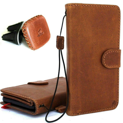 Genuine real leather for apple iPhone X / XS case cover wallet credit stand book tan Removable detachable + magnetic car holder