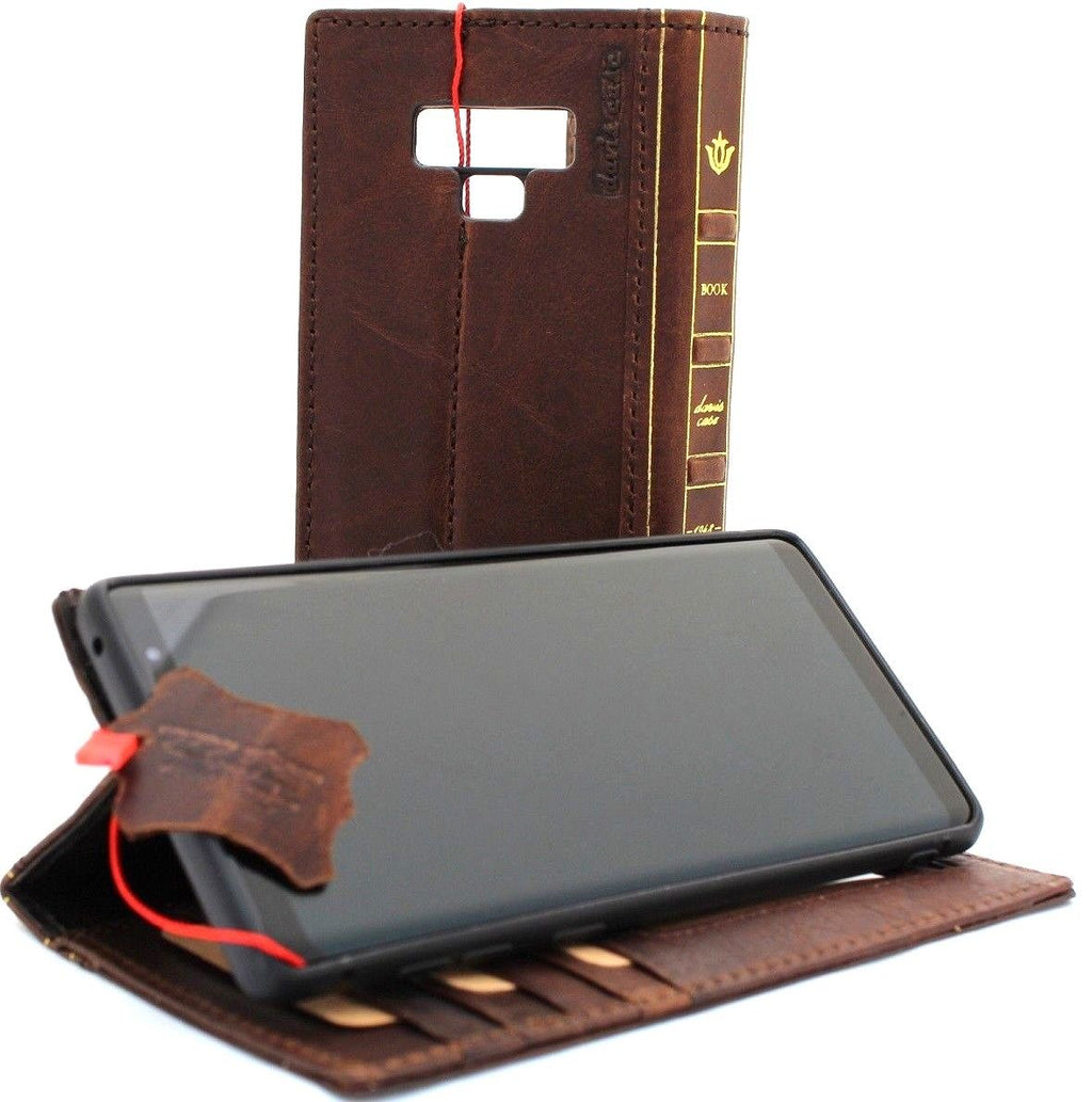 Dark vintage leather wallet case for Samsung Galaxy Note 9 by DAVISCASE, with card slots and slim design for wireless charging.