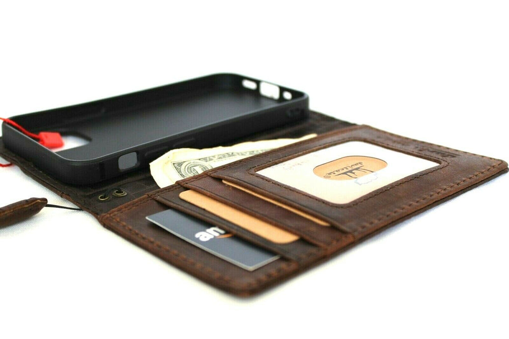 Genuine soft vintage leather Apple iPhone 12 Mini wallet case with Bible design, credit card slots, ID window by DAVISCASE