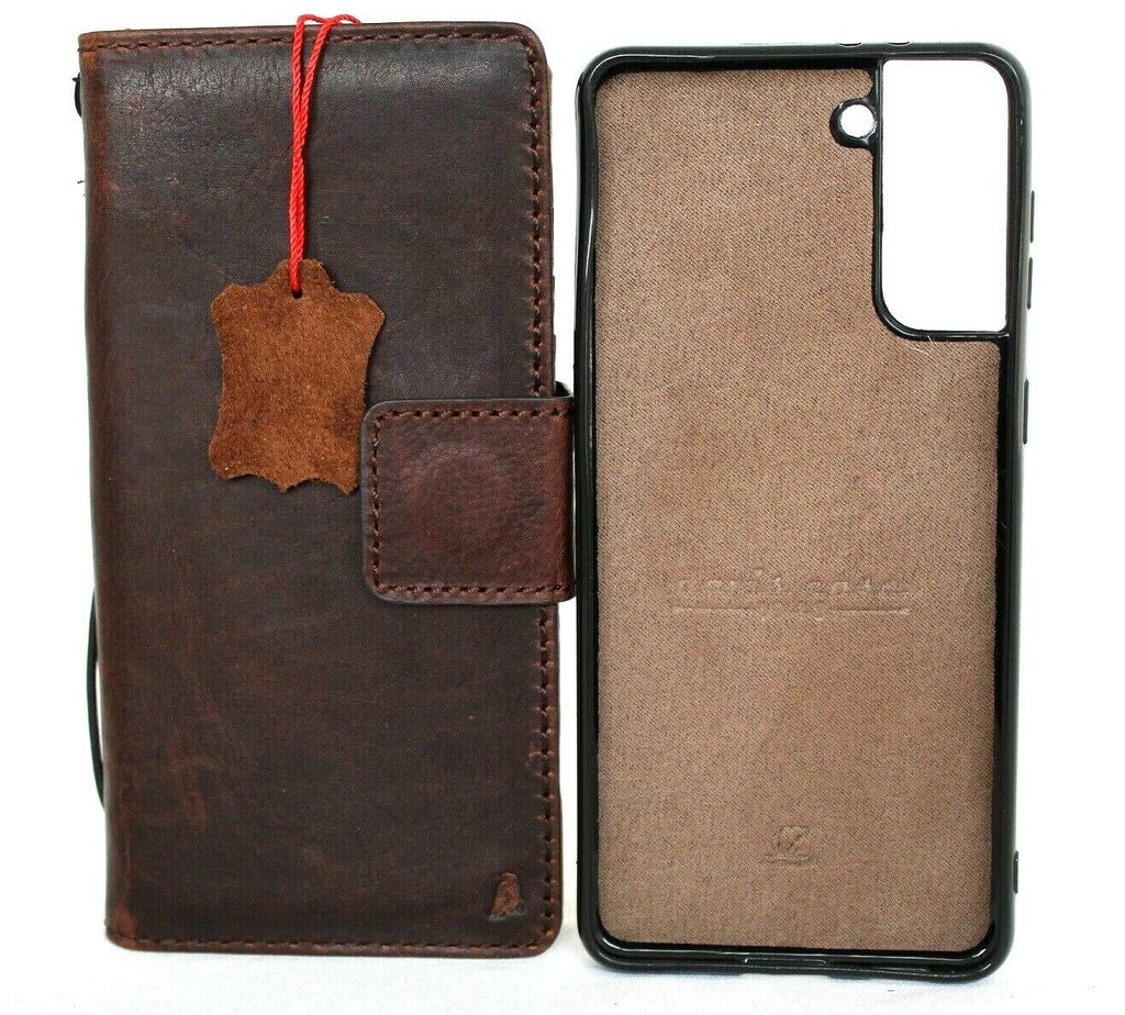 DavisCase genuine full leather wallet case for Samsung Galaxy S21 Plus 5G with card slots, ID window, magnetic stand, and slim design