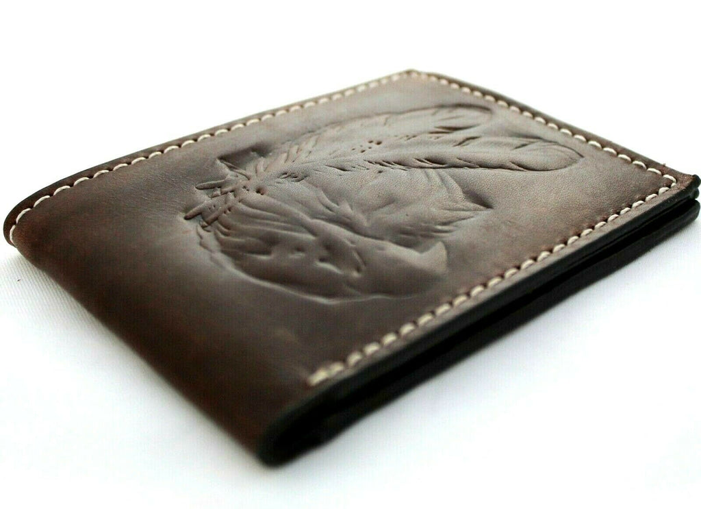 Men's genuine leather wallet by DAVISCASE with carved eagle motif, vintage design, holds credit cards and cash.