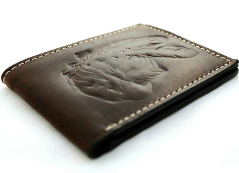 Genuine Men Leather wallet Money Billfold Design Money Credit Card Bill Carved Eagle Motif artwork Vintage