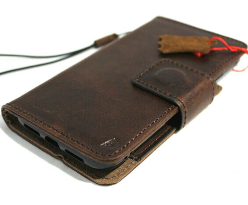 Genuine dark leather Galaxy Note 10 case by DavisCase with wallet-style cover, window, stand, and soft removable interior.