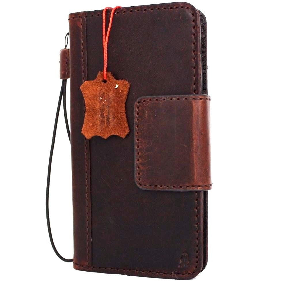 Genuine vintage brown leather wallet phone case for LG G6 with magnetic cover and card slots, handmade by vendor-unknown.