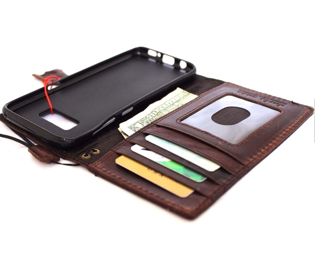 Handmade genuine Italian leather wallet case for Samsung Galaxy S8, featuring a book-style design and business-style craftsmanship.