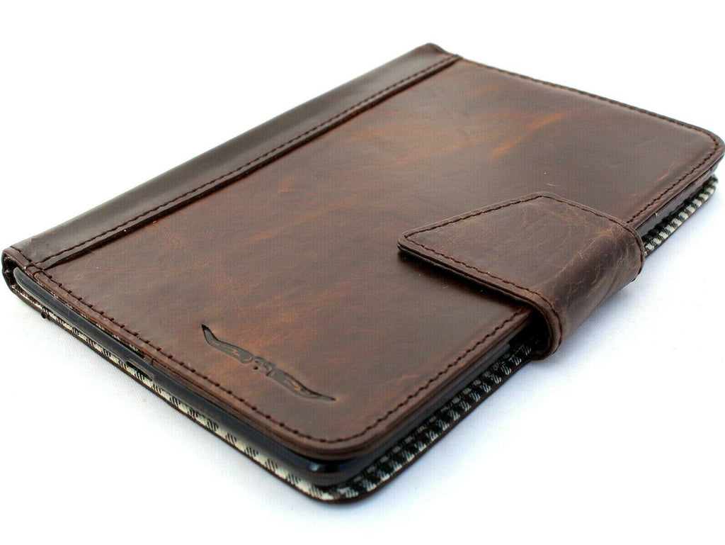 Genuine leather iPad Mini 6 case by DAVISCASE with card slots, handmade design, fits 2021 model, includes rubber bumper.