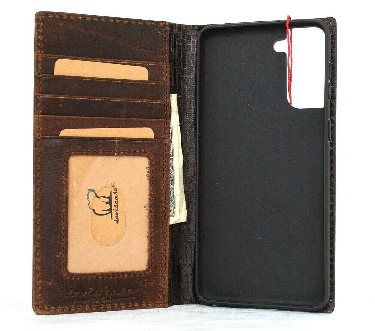 Genuine leather Bible book-style wallet case for Samsung Galaxy S21 Plus 5G by DAVISCASE with card slots and wireless charging holder