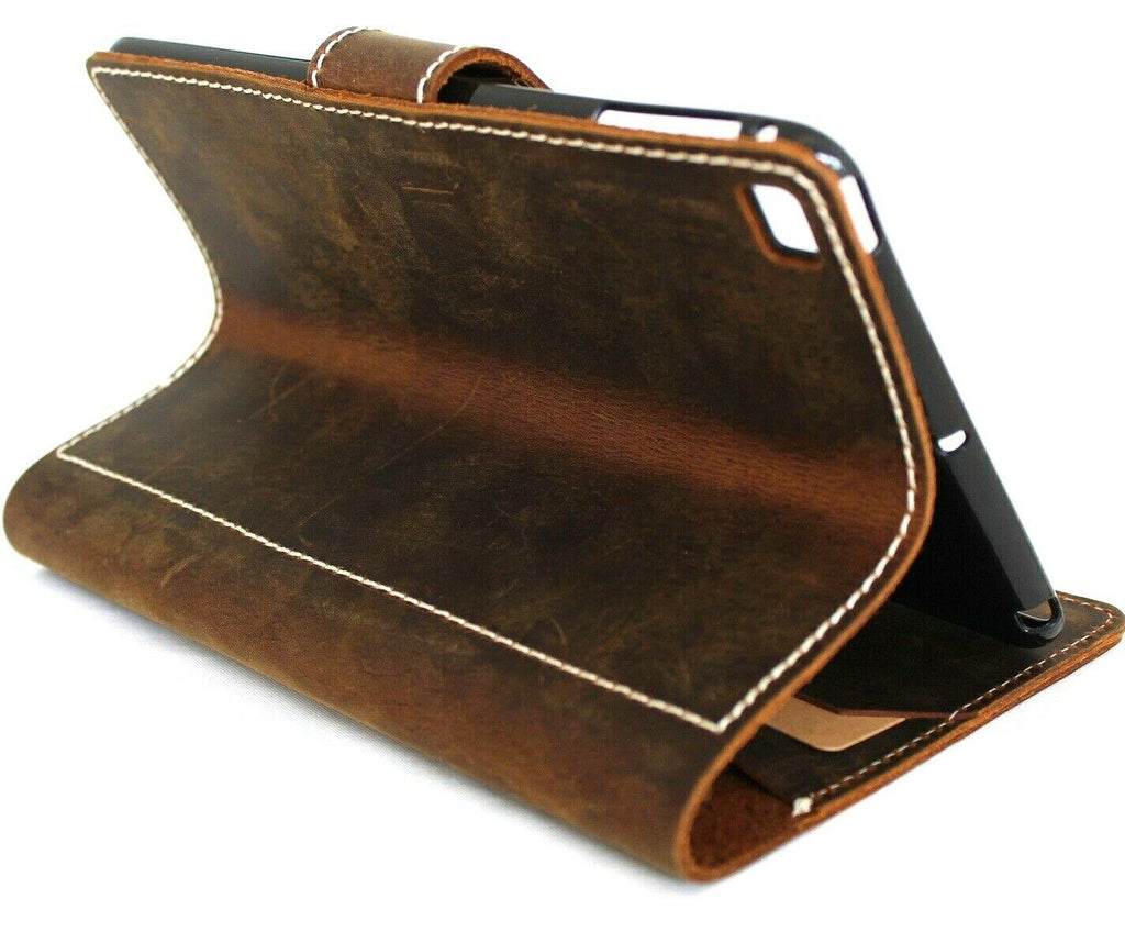 Genuine soft leather iPad Mini 6 case by DAVISCASE with card slots, vintage design, handmade craftsmanship, and pen holder.