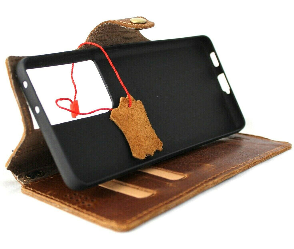 Handmade tan genuine top grain leather wallet case for Samsung Galaxy S21 Ultra 5G with rubber holder and wireless charging feature.