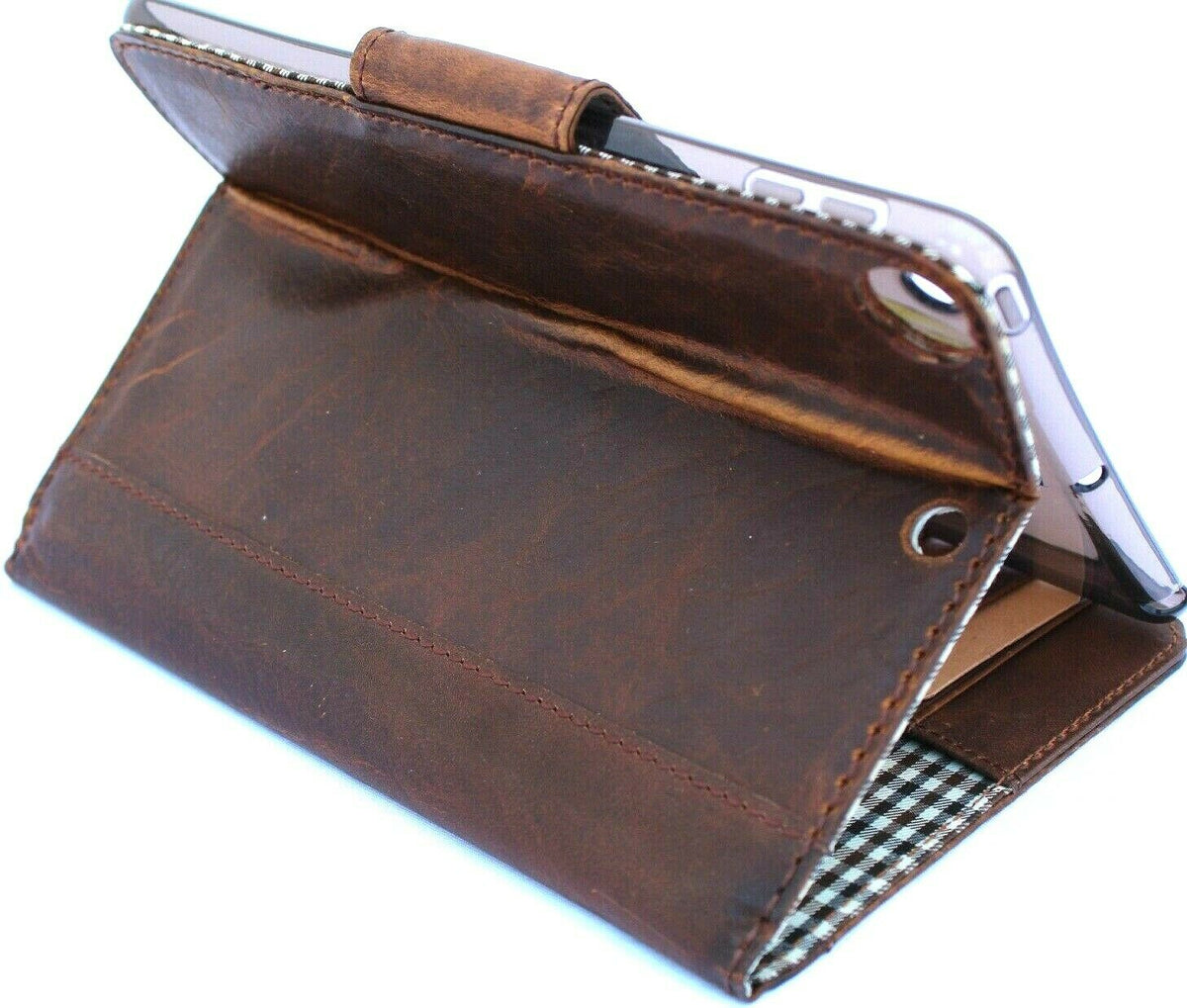 DavisCase genuine dark leather iPad Mini 6 (2021) cover with card slots, vintage design, handmade, for 5th generation Apple tablet