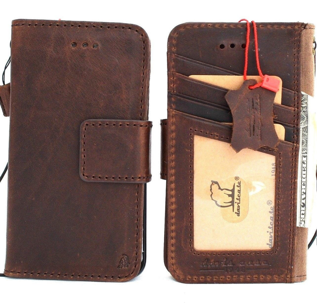 Vintage DAVISCASE genuine leather wallet case for Samsung Galaxy S9 with removable card slots and window display.