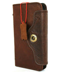 Genuine dark leather iPhone 12 Mini case with vintage book wallet design, credit card slots, soft closure by DAVISCASE.